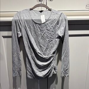 Ann Taylor Silver Long Sleeve Top w Side Ruching